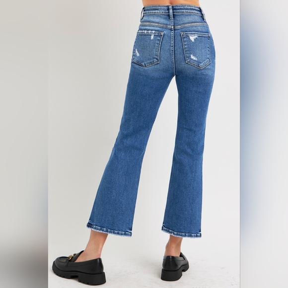 RISEN High-Rise Tummy Control Retro Jeans Distressed Bootcut Ankle Denim Pants - Picture 10 of 16